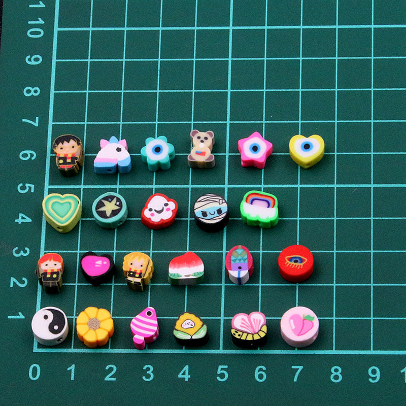 Wholesale 20pcs Soft Pottery Perforated Tablets Animal Fruit Heart Beads